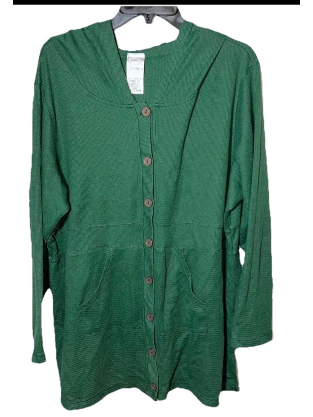 Roaman's Mega Hooded Waffle Button Up Shirt Green Pockets Sz 1X